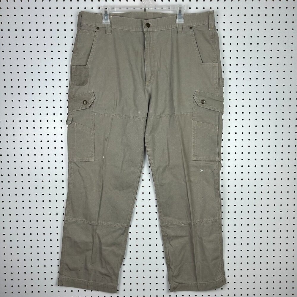 Carhartt Pants Men 40x30‎ Tan Double Knee Cargo Relaxed Fit B342 Distressed Y2K